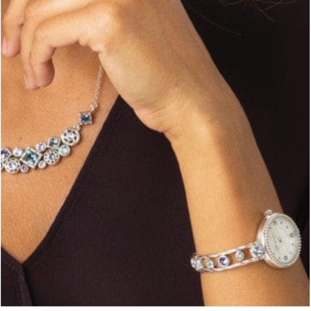 BRIGHTON HALO CORONA TANZANITE PURPLE BLUE HUES SWAROVSKI CRYST SLVR WATCH + tin - Picture 7 of 8